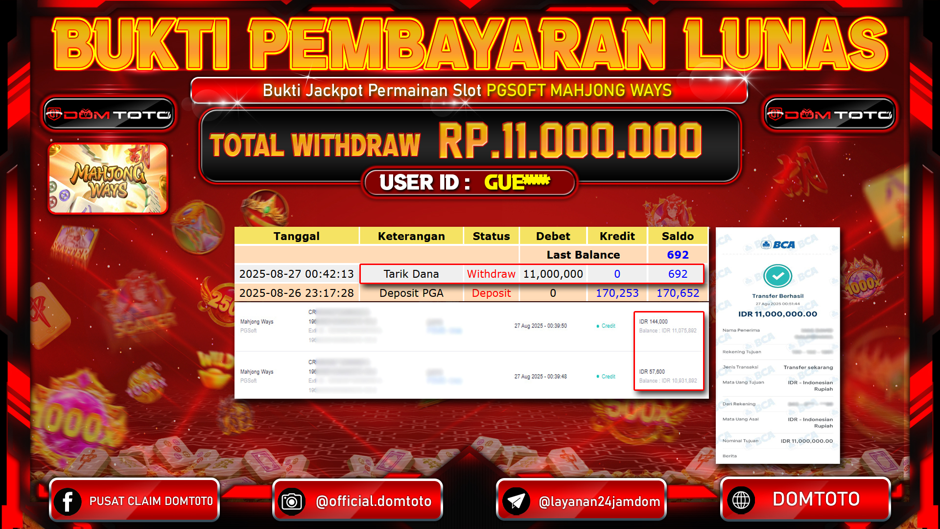 JACKPOT SLOT MAHJONG WAYS 27 AGUSTUS  2025